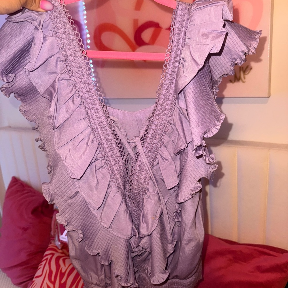 DO+BE Purple Ruffled Blouse with V-Neck